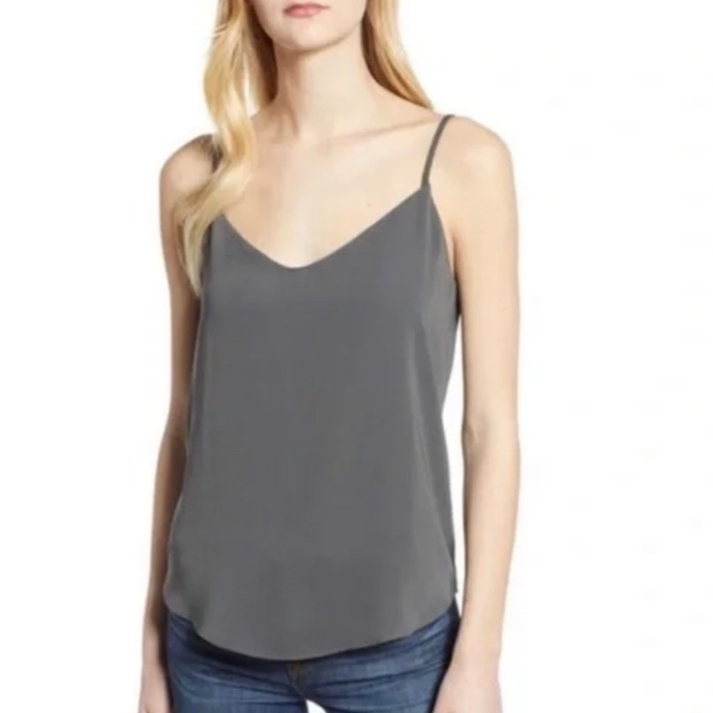 J Crew 365 V Neck Silky Camisole Slate Grey Adjustable Spaghetti Straps SZ 4